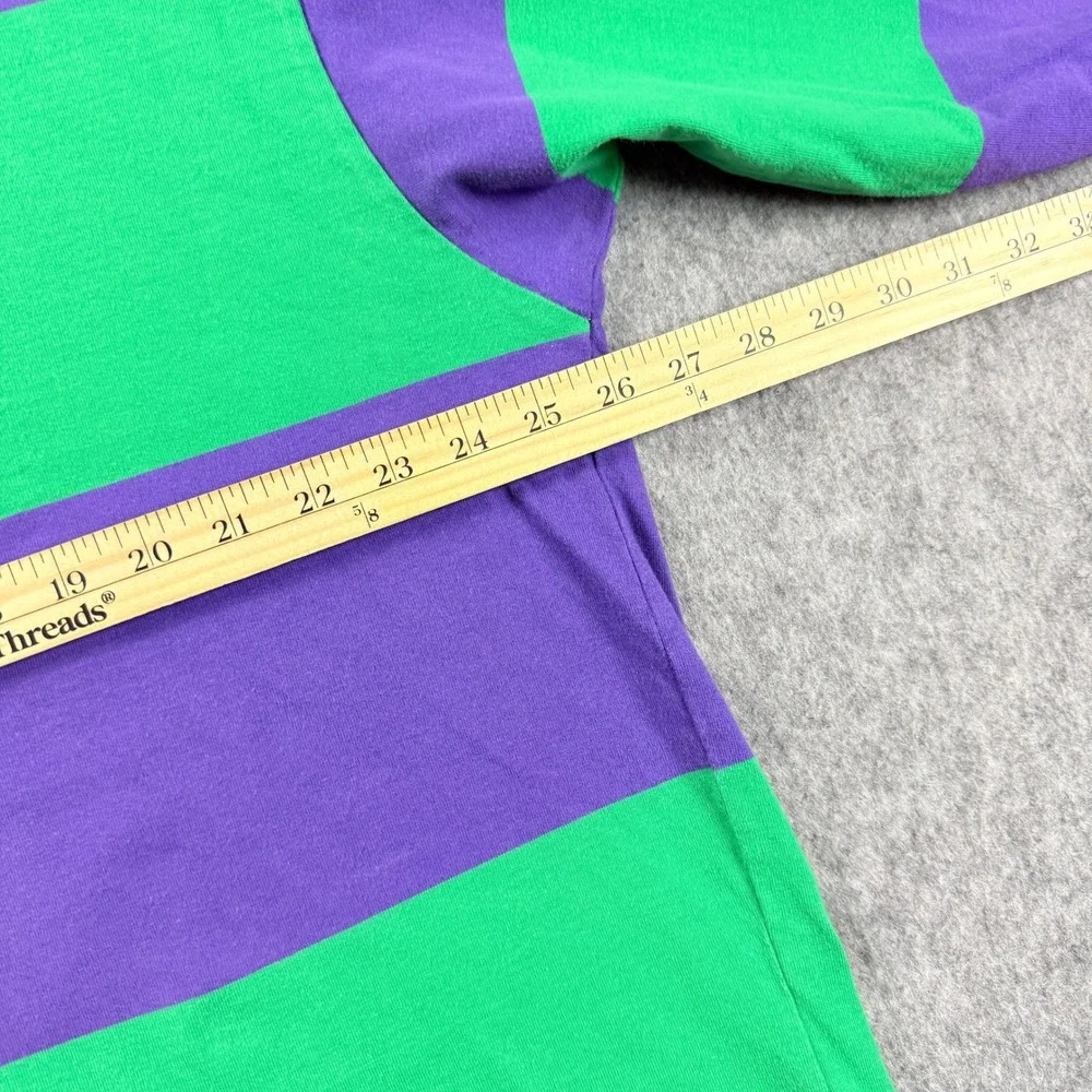 H&M Polo Shirt Mens 2XL Green Navy Stripe Rugby Long Sleeve Top 90s Style